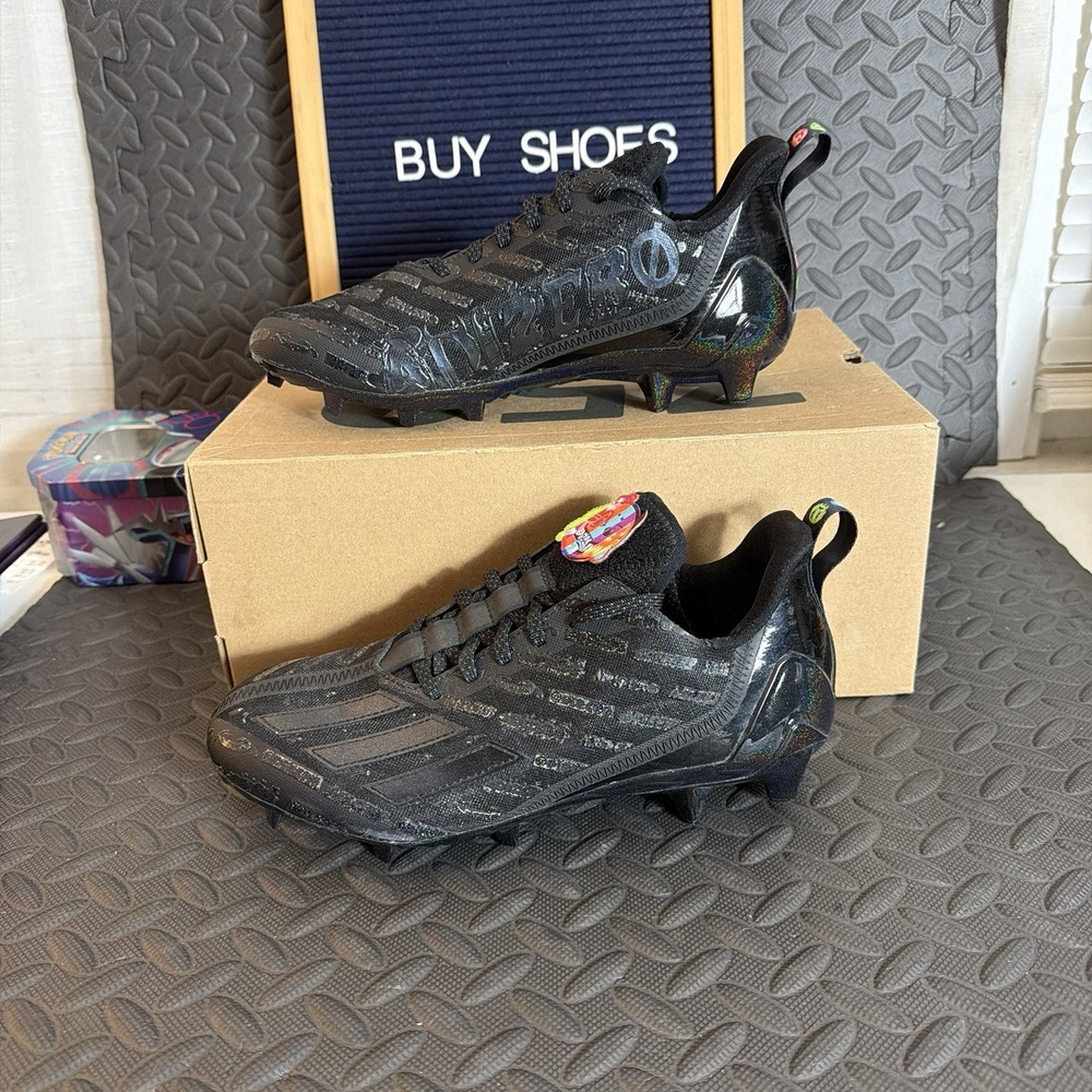 Adidas Adizero Big Mood Football Cleats GZ6920 Triple Black Iridescent Size 8.5